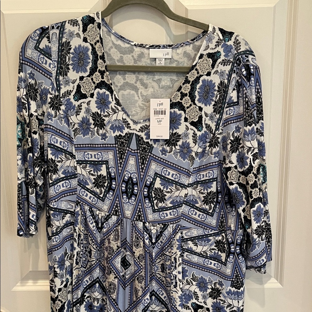 JJILL black, white and lavender dress medium petite.